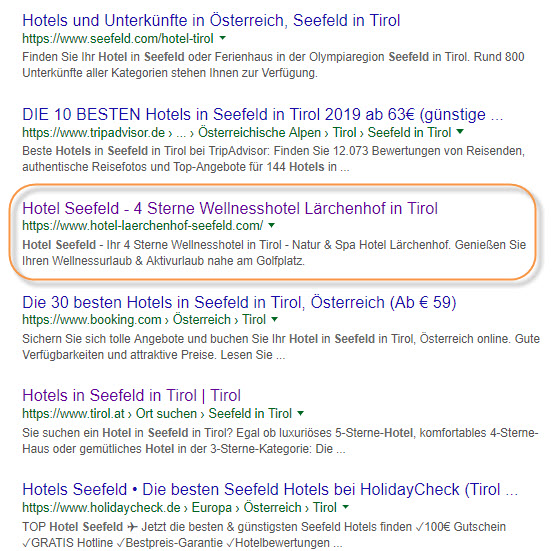 Suchmaschinenoptimierung Hotels